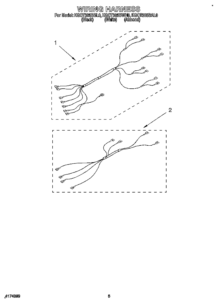 WIRING HARNESS Diagram and Parts List for KGCT305BBL0  KitchenAid Cooktop