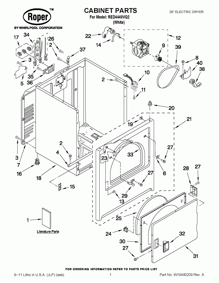 CABINET PARTS Diagram and Parts List for RED4440VQ2  Roper Dryer