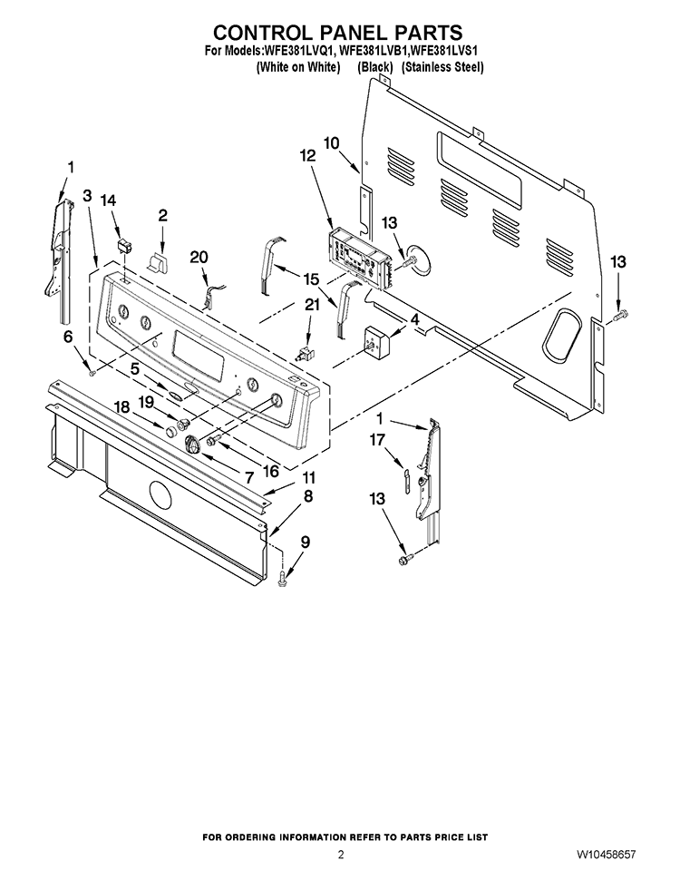 CONTROL PANEL PARTS Diagram and Parts List for WFE381LVQ1  Whirlpool Range