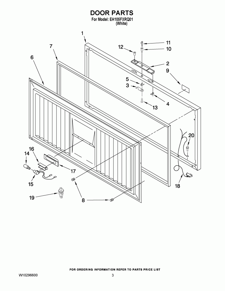DOOR PARTS Diagram and Parts List for EH105FXRQ01  Whirlpool Freezer