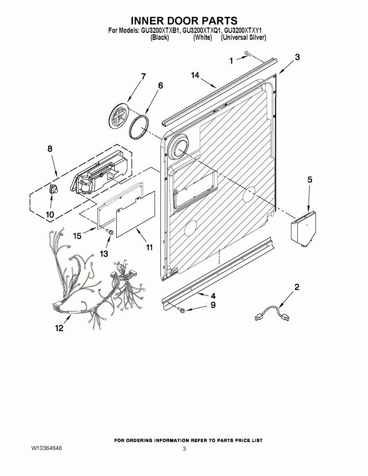INNER DOOR PARTS Diagram and Parts List for GU3200XTXQ1  Whirlpool Dishwasher