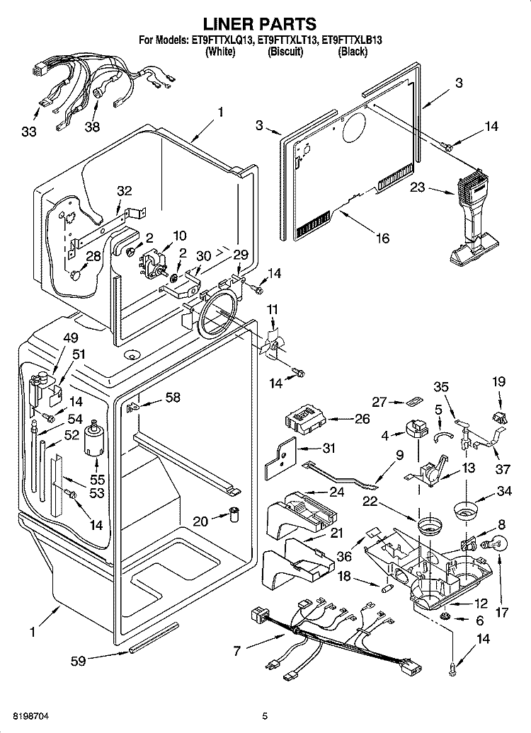 LINER PARTS Diagram and Parts List for ET9FTTXLQ13  Whirlpool Refrigerator