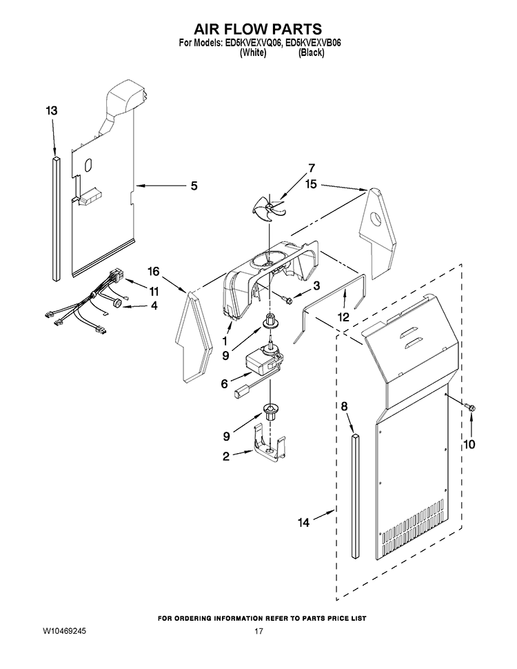 AIR FLOW PARTS Diagram and Parts List for ED5KVEXVB06  Whirlpool Refrigerator