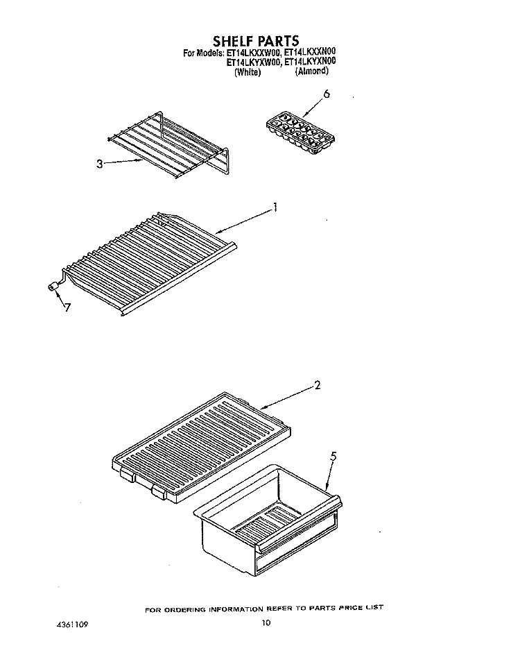 SHELF Diagram and Parts List for ET14LKXXN00  Whirlpool Refrigerator