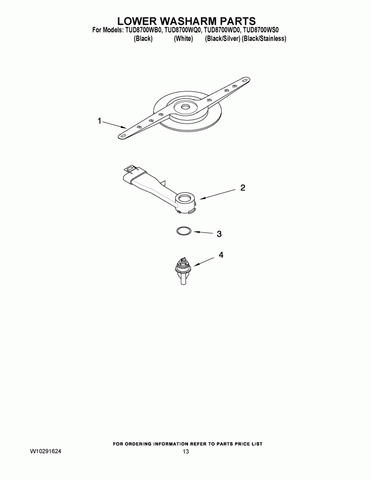 LOWER WASHARM PARTS Diagram and Parts List for TUD8700WS0  Estate Dishwasher