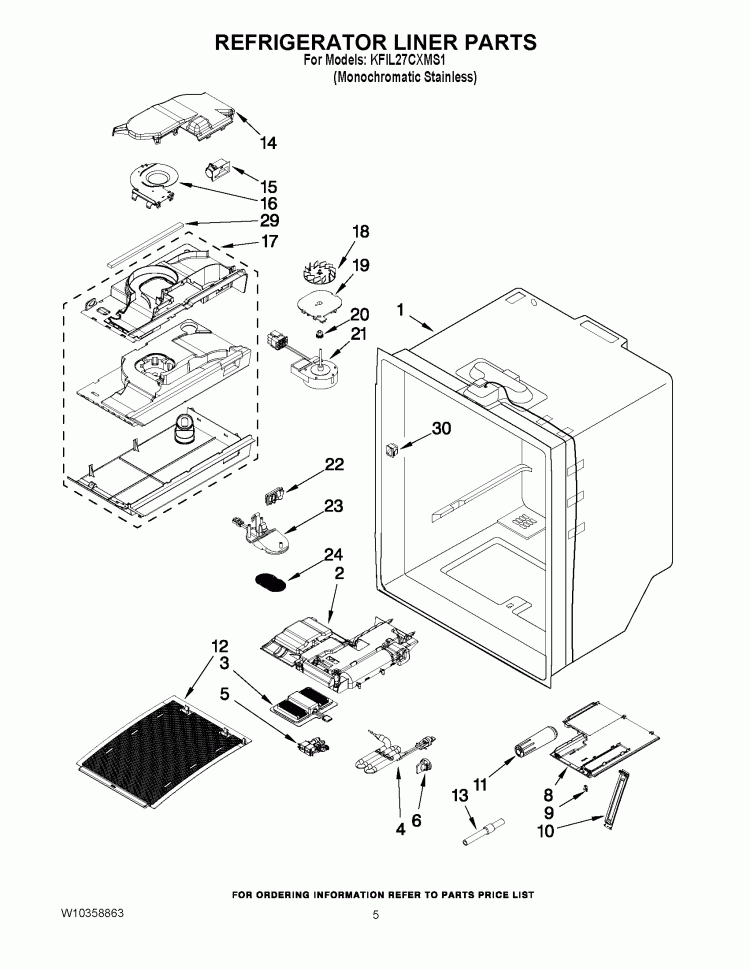 REFRIGERATOR LINER PARTS Diagram and Parts List for KFIL27CXMS1  KitchenAid Refrigerator