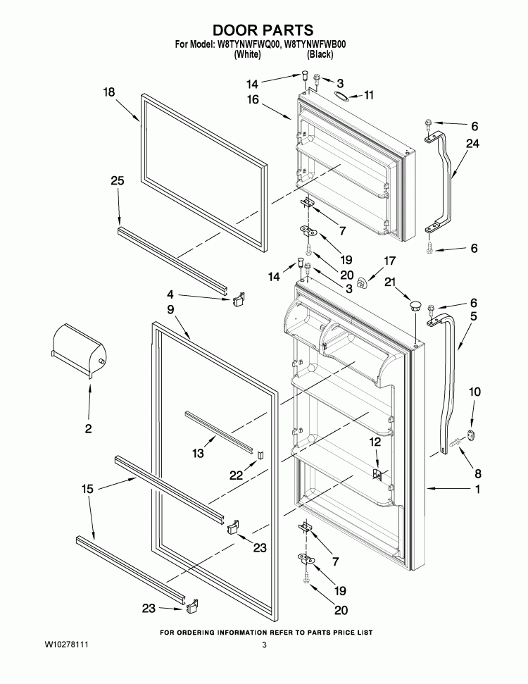 DOOR PARTS Diagram and Parts List for W8TYNWFWB00  Whirlpool Refrigerator