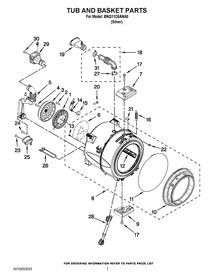 TUB AND BASKET PARTS Diagram and Parts List for BNQ11C6ANA0  Whirlpool Washer