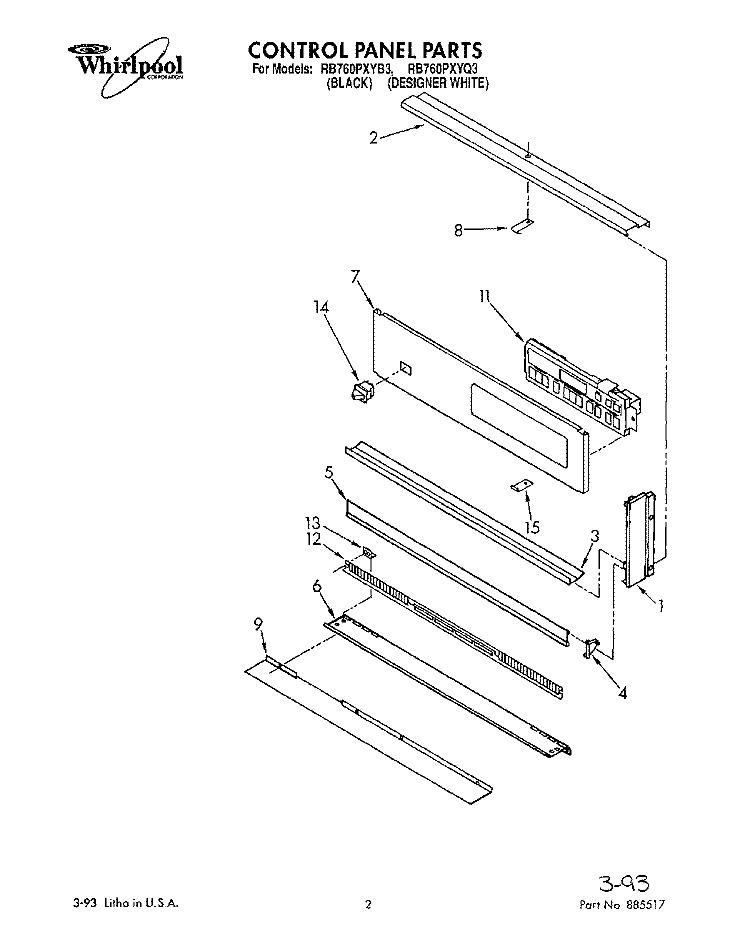CONTROL PANEL, LIT/OPTIONAL Diagram and Parts List for RB760PXYQ3  Whirlpool Wall Oven
