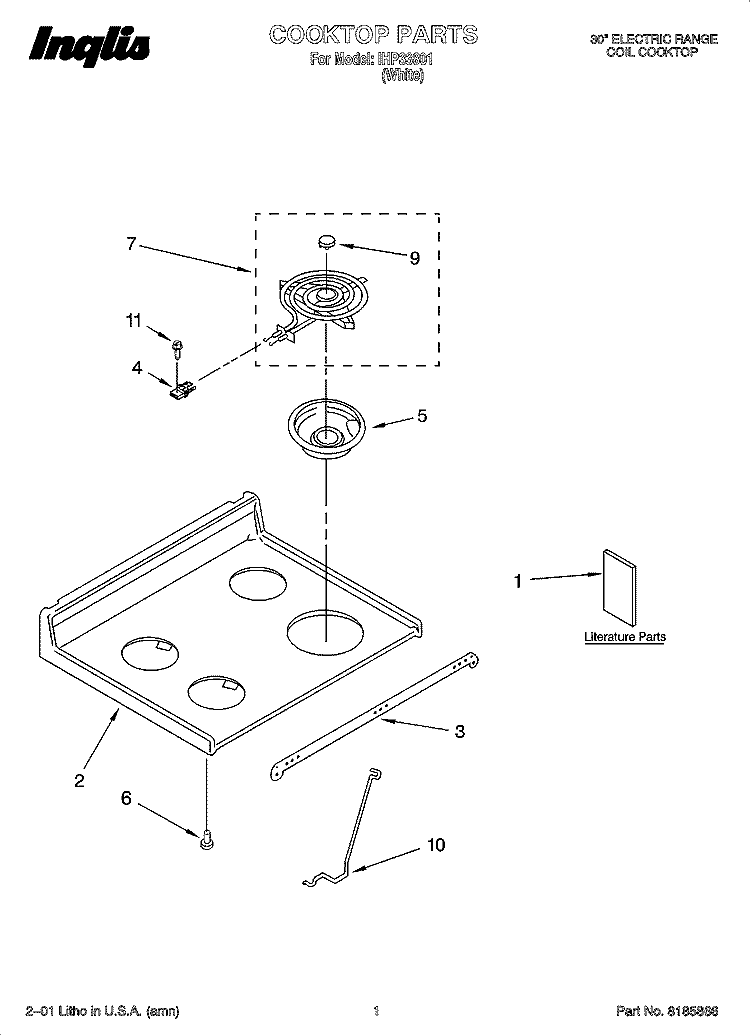 COOKTOP PARTS Diagram and Parts List for IHP33801  Inglis Range