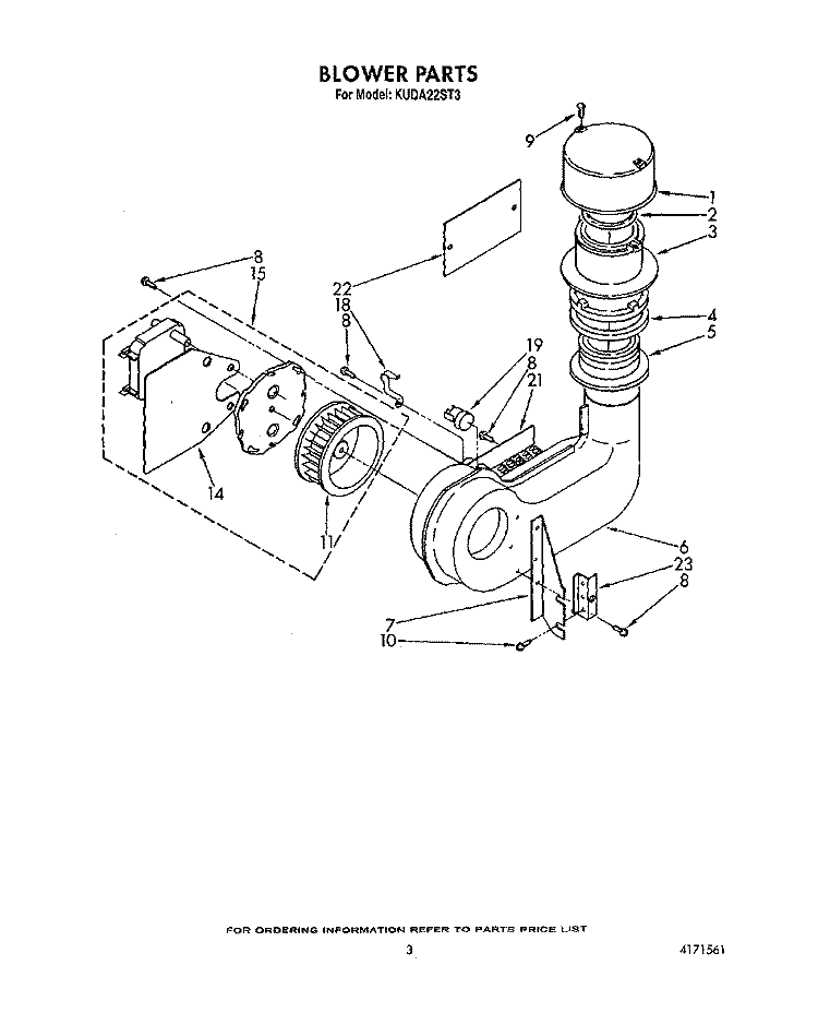 BLOWER Diagram and Parts List for KUDA22ST3  KitchenAid Dishwasher