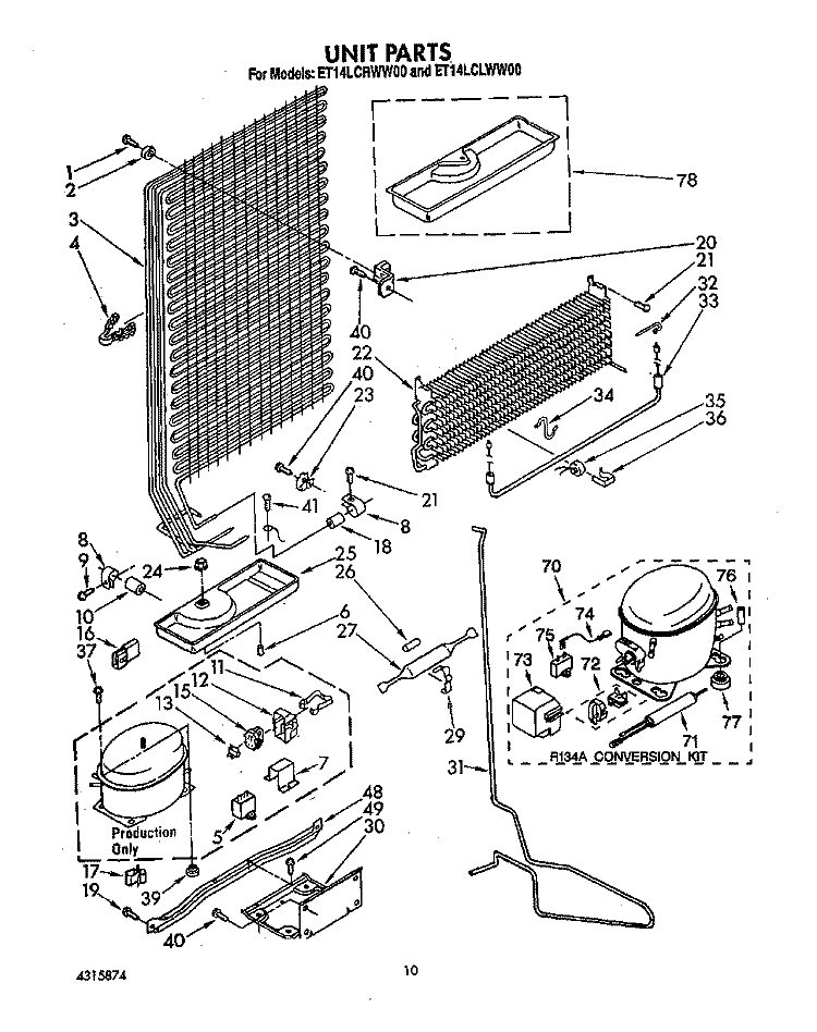 UNIT Diagram and Parts List for ET14LCLWW00  Whirlpool Refrigerator