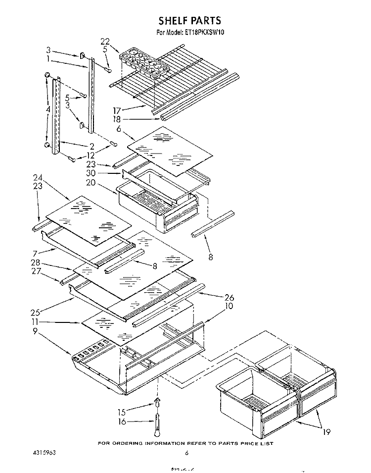 SHELF Diagram and Parts List for ET18PKXSW10  Whirlpool Refrigerator