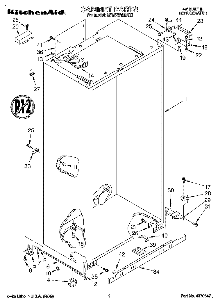 CABINET Diagram and Parts List for KSSS48MDX00  KitchenAid Refrigerator