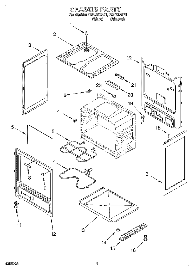 CHASSIS Diagram and Parts List for FEP320EW1  Roper Range