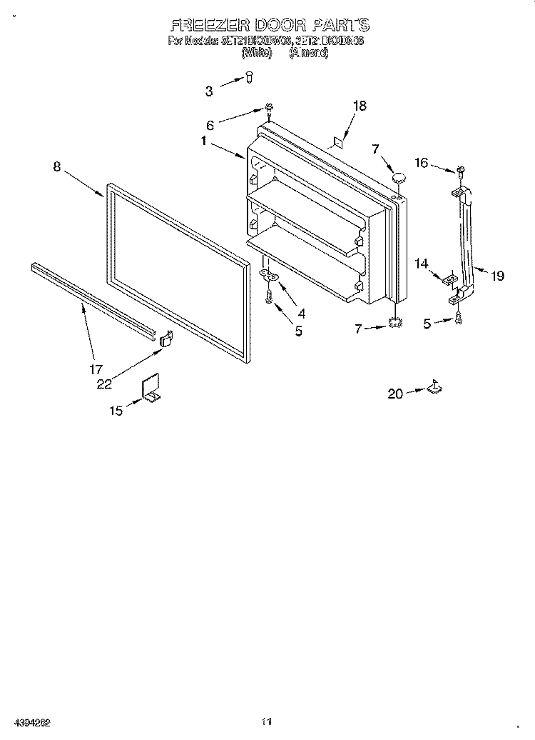 FREEZER DOOR, LIT/OPTIONAL Diagram and Parts List for 3ET21DKXDW03  Whirlpool Refrigerator