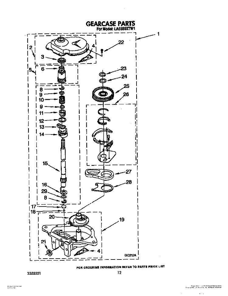 GEARCASE Diagram and Parts List for LA5600XTG1  Whirlpool Washer