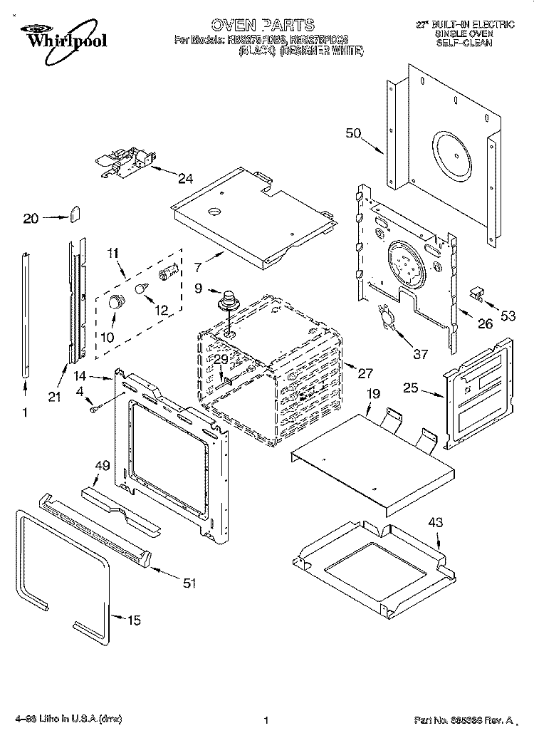 OVEN Diagram and Parts List for RBS275PDQ6  Whirlpool Wall Oven