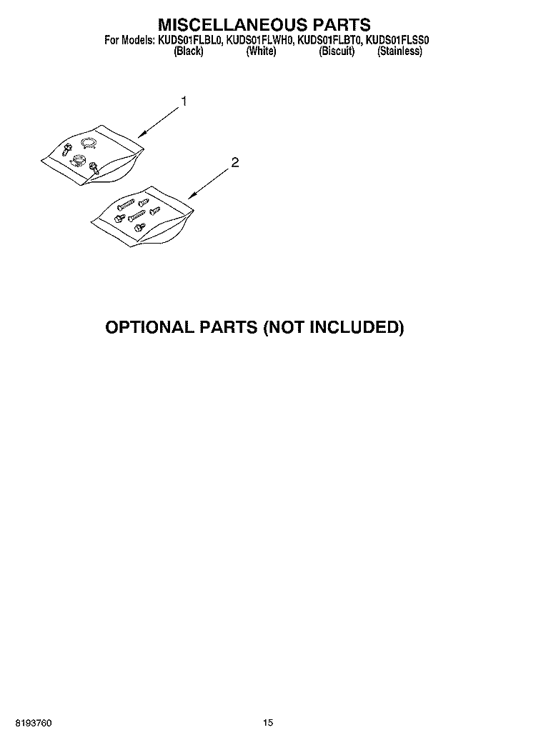MISCELLANEOUS, OPTIONAL Diagram and Parts List for KUDS01FLBS0  Whirlpool Dishwasher