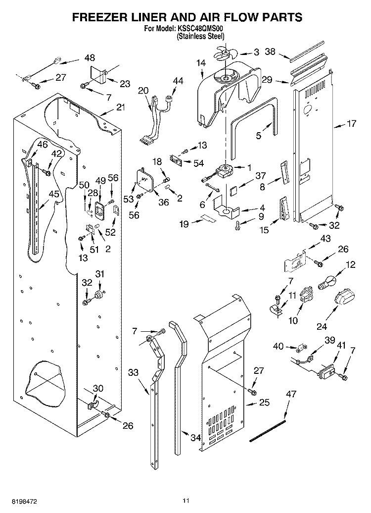 FREEZER LINER AND AIR FLOW PARTS Diagram and Parts List for KSSC48QMS00  KitchenAid Refrigerator