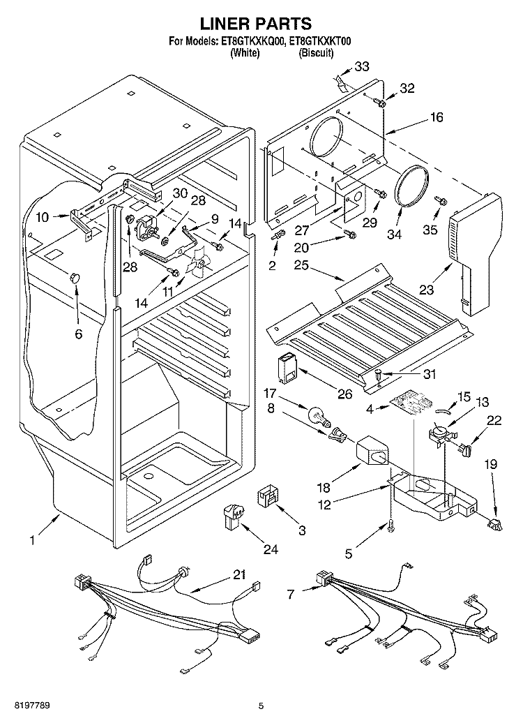 LINER Diagram and Parts List for ET8GTKXKT00  Whirlpool Refrigerator