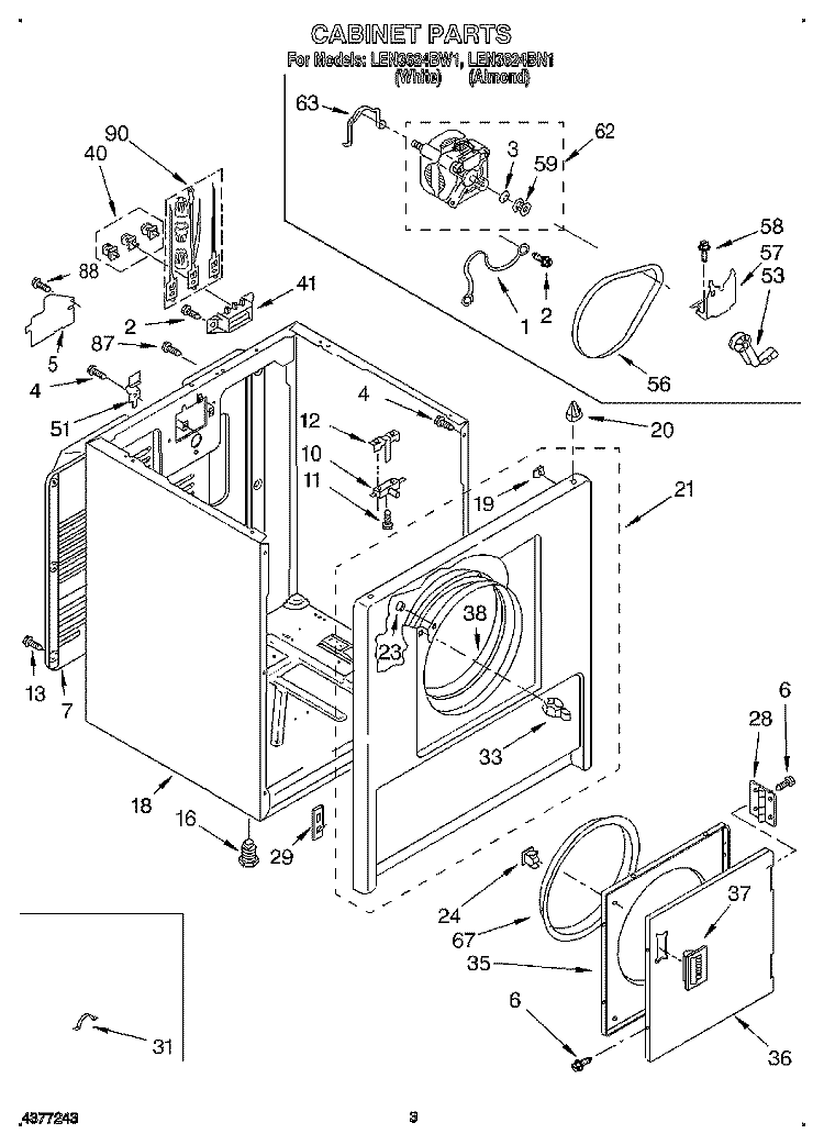 SECTION Diagram and Parts List for LEN3624BW1  Whirlpool Dryer