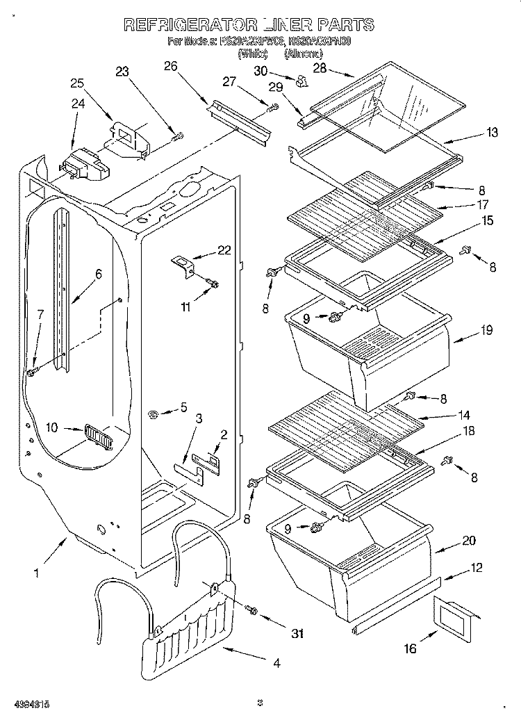 REFRIGERATOR LINER Diagram and Parts List for RS20AQXFW00  Roper Refrigerator