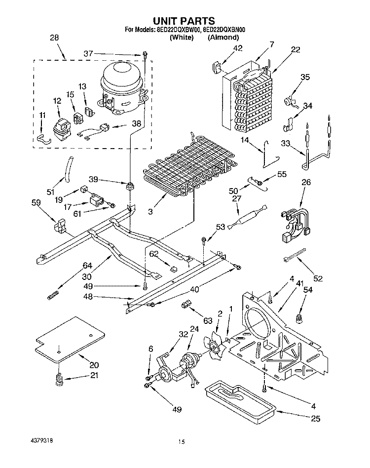 UNIT Diagram and Parts List for 8ED22DQXBN00  Whirlpool Refrigerator