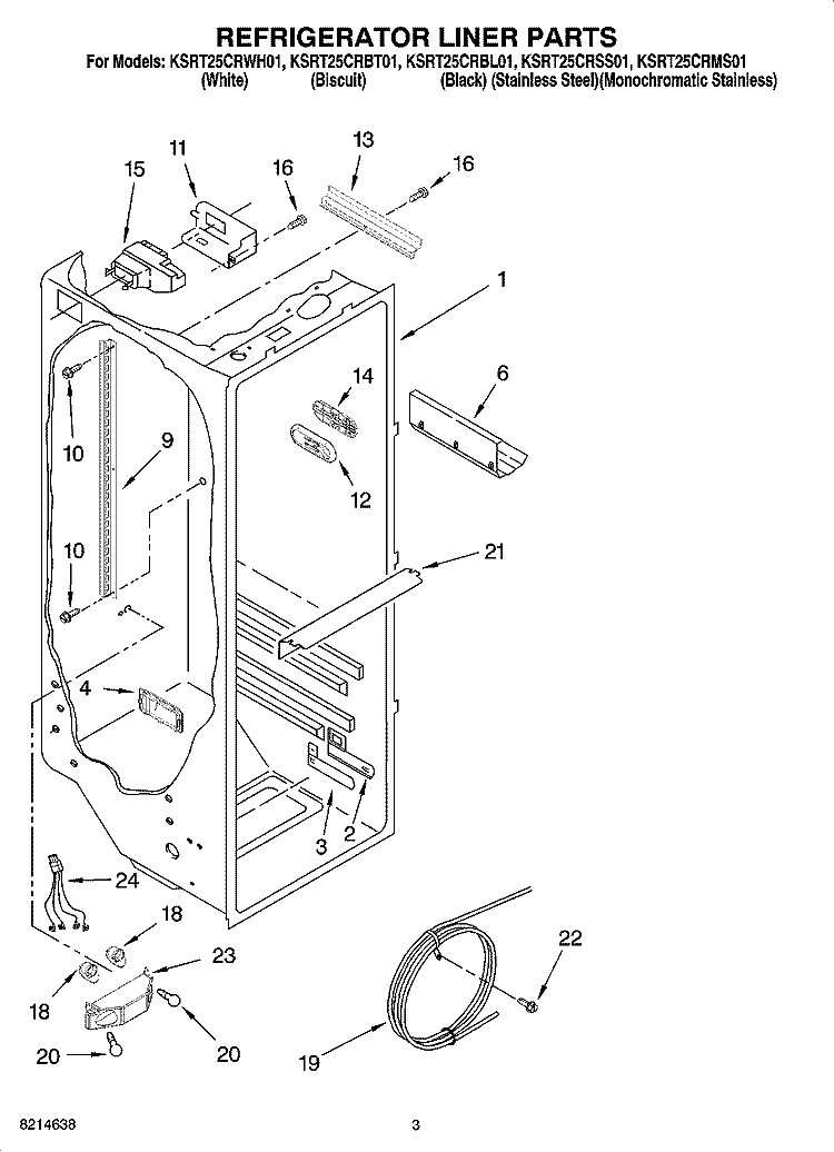 REFRIGERATOR LINER PARTS Diagram and Parts List for KSRT25CRMS01  KitchenAid Refrigerator