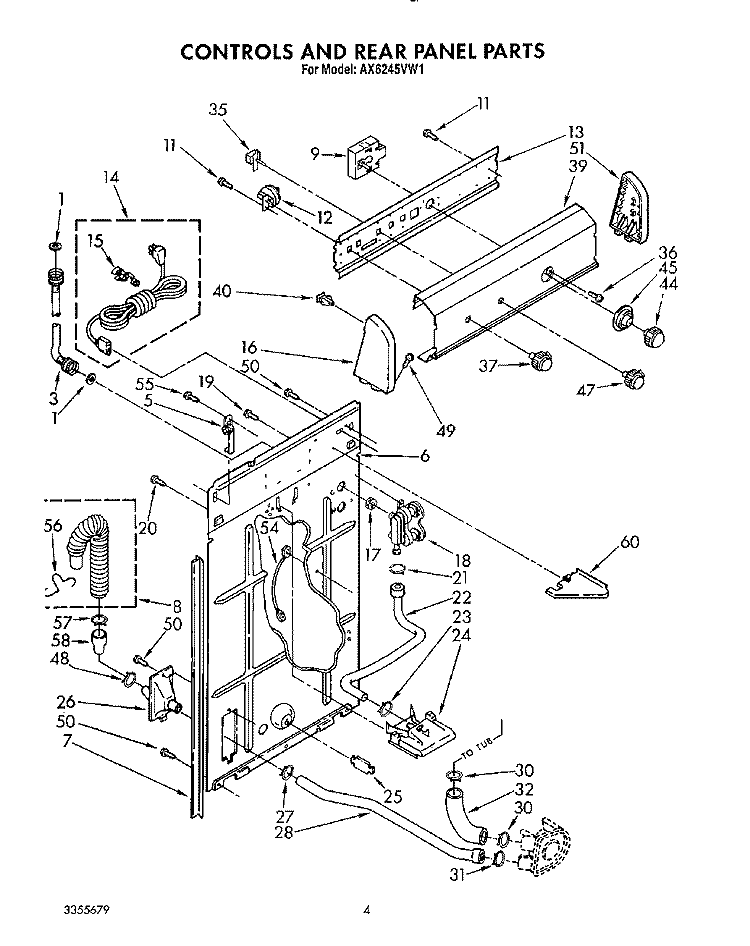 CONTROLS AND REAR PANEL Diagram and Parts List for AX6245VL1  Whirlpool Washer