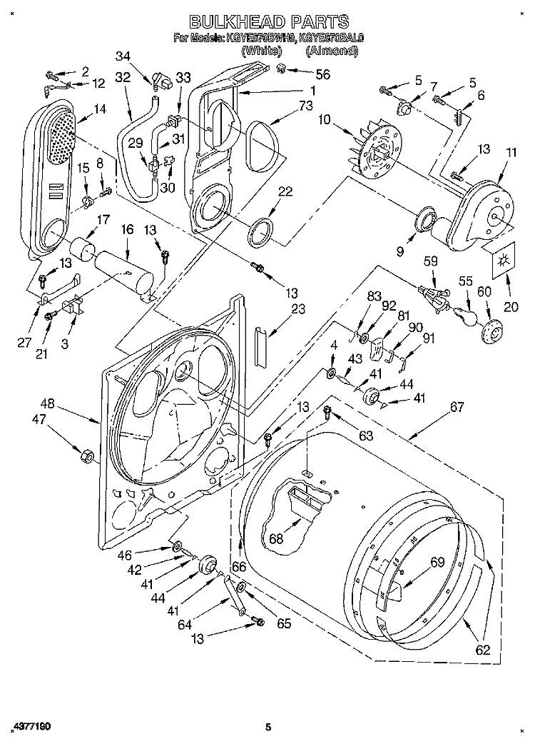 BULKHEAD Diagram and Parts List for KGYE870BAL0  KitchenAid Dryer