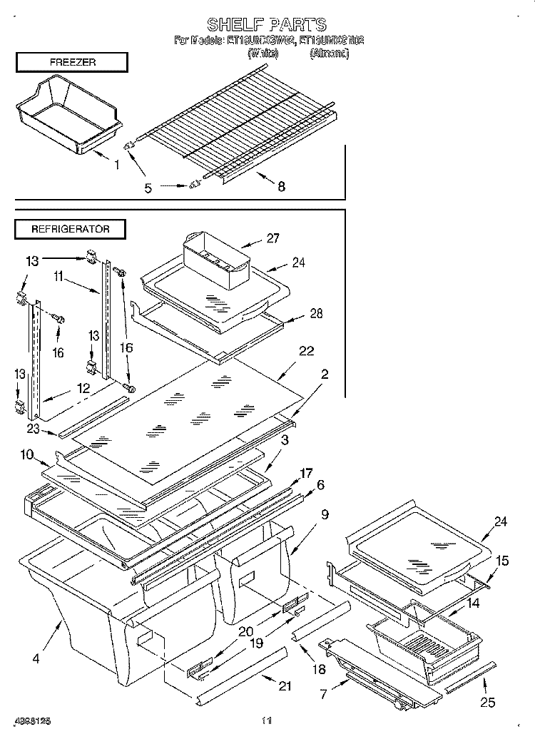 SHELF, LIT/OPTIONAL Diagram and Parts List for ET18UMXGN02  Whirlpool Refrigerator