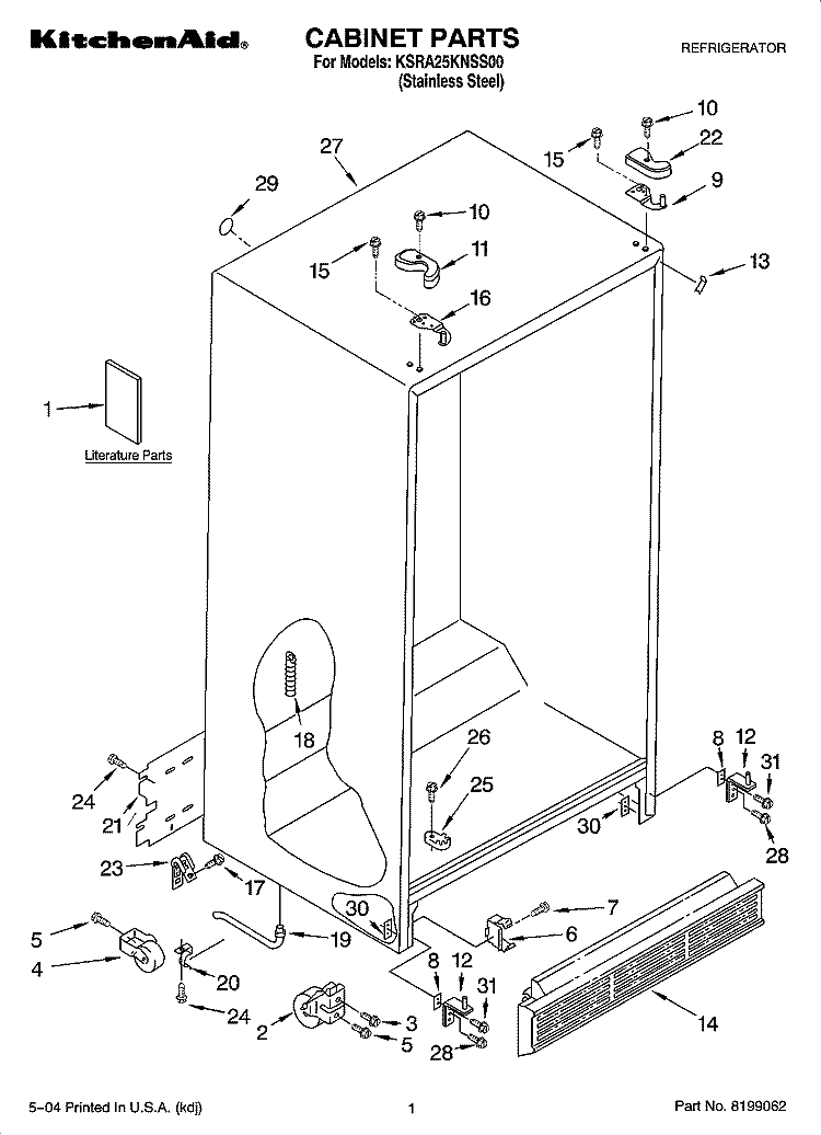 CABINET PARTS Diagram and Parts List for KSRA25KNSS00  KitchenAid Refrigerator
