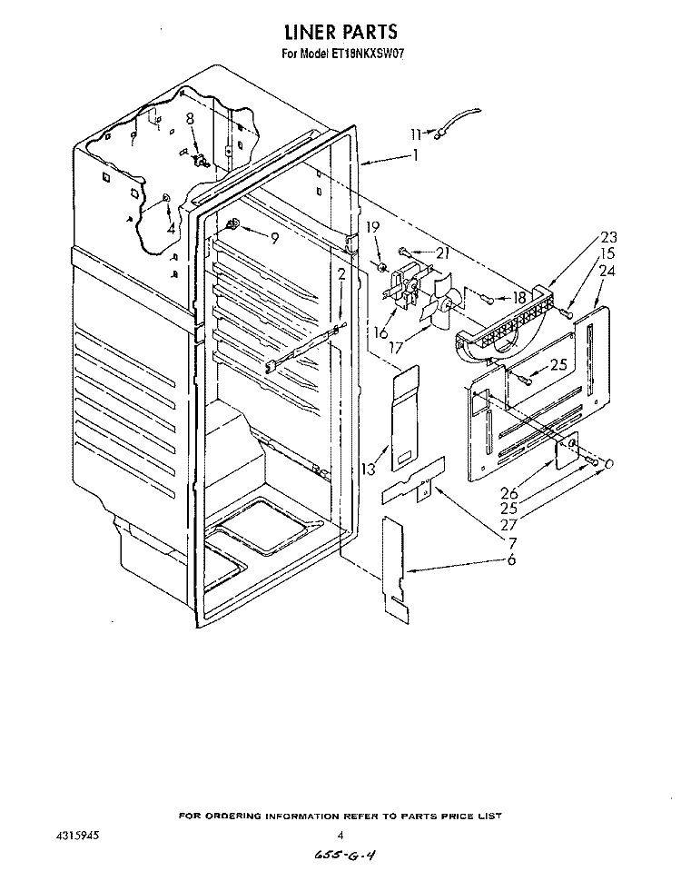 LINER Diagram and Parts List for ET18NKXSW07  Whirlpool Refrigerator