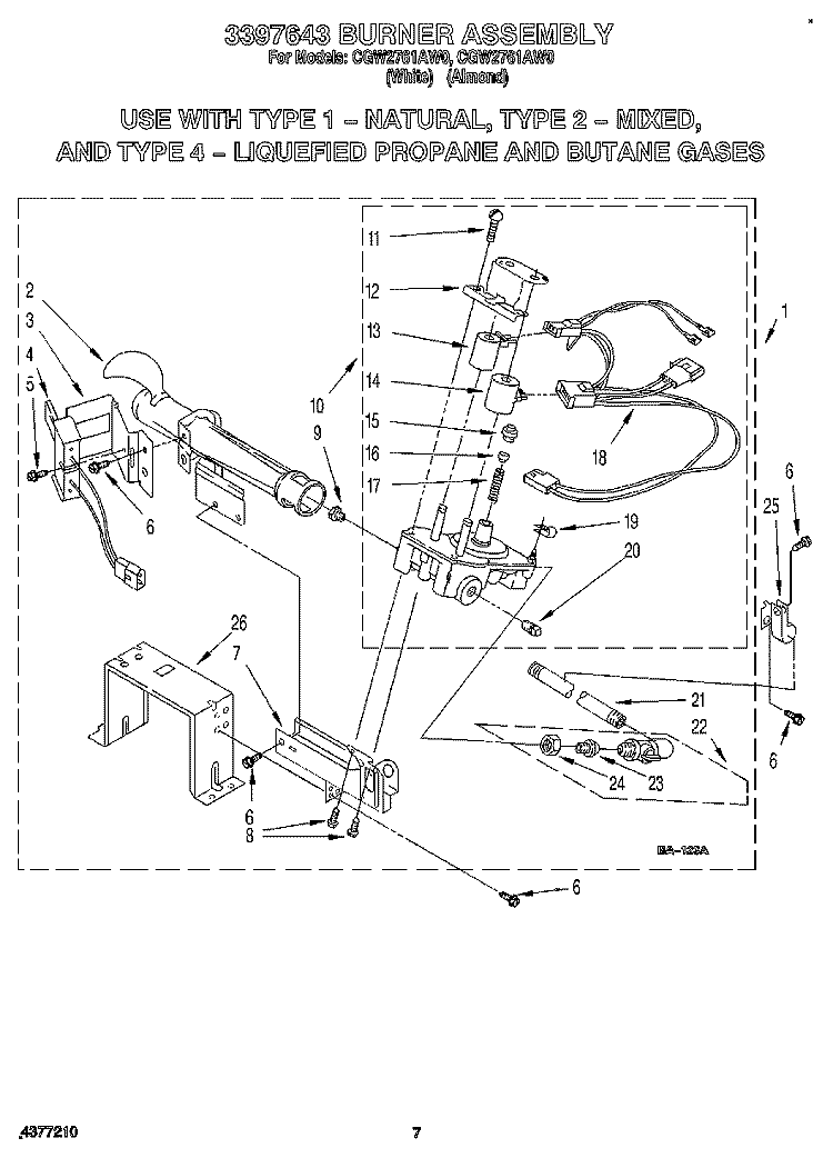 3397643 BURNER ASSEMBLY Diagram and Parts List for CGW2761AW0  Whirlpool Dryer