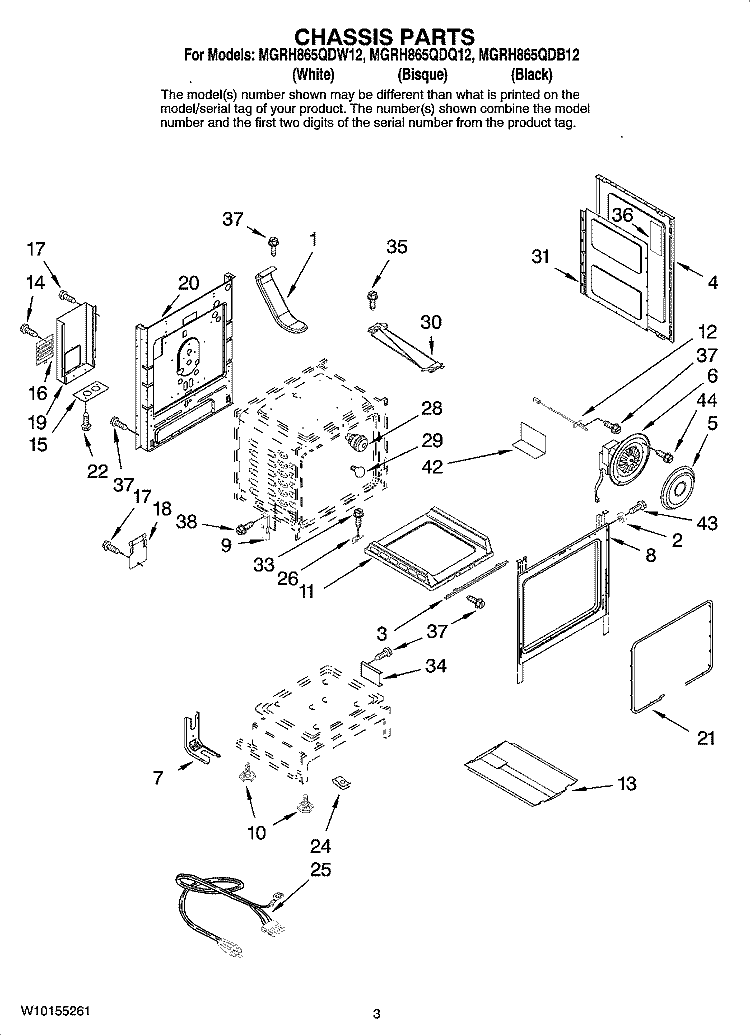 CHASSIS PARTS Diagram and Parts List for MGRH865QDB12  Maytag Range