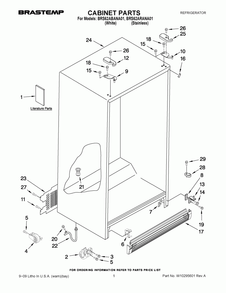 CABINET PARTS Diagram and Parts List for BRS62ARANA01  Whirlpool Refrigerator