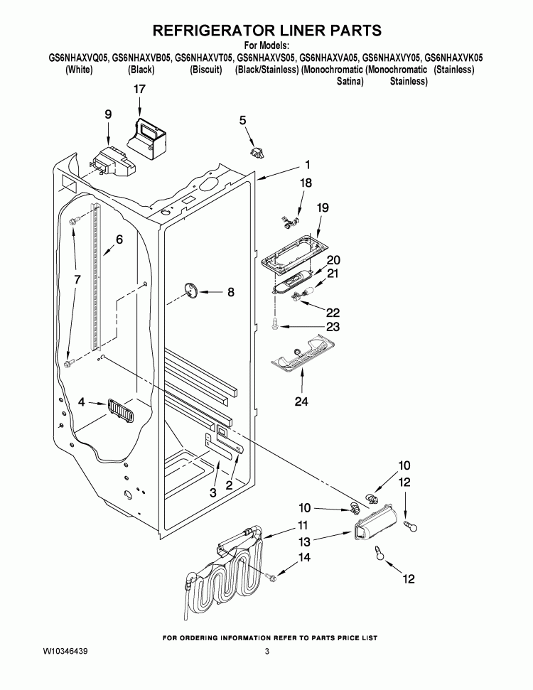 REFRIGERATOR LINER PARTS Diagram and Parts List for GS6NHAXVB05  Whirlpool Refrigerator