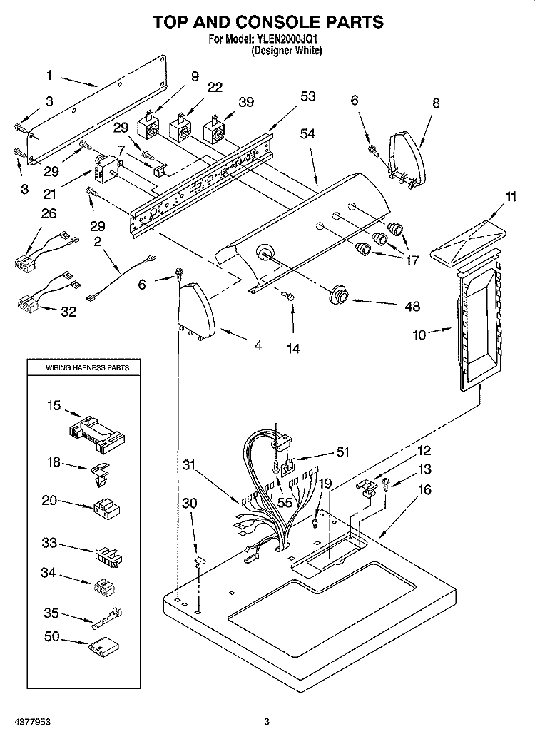 TOP AND CONSOLE PARTS Diagram and Parts List for YLEN2000JQ1  Whirlpool Dryer