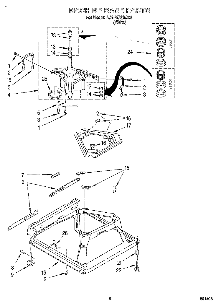 MACHINE BASE Diagram and Parts List for 6CAP2762EW0  Whirlpool Washer
