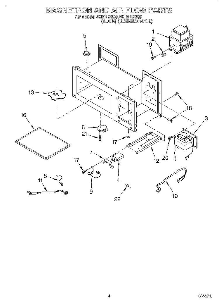 MAGNETRON AND AIR FLOW Diagram and Parts List for MHE11REQ0  Roper Microwave