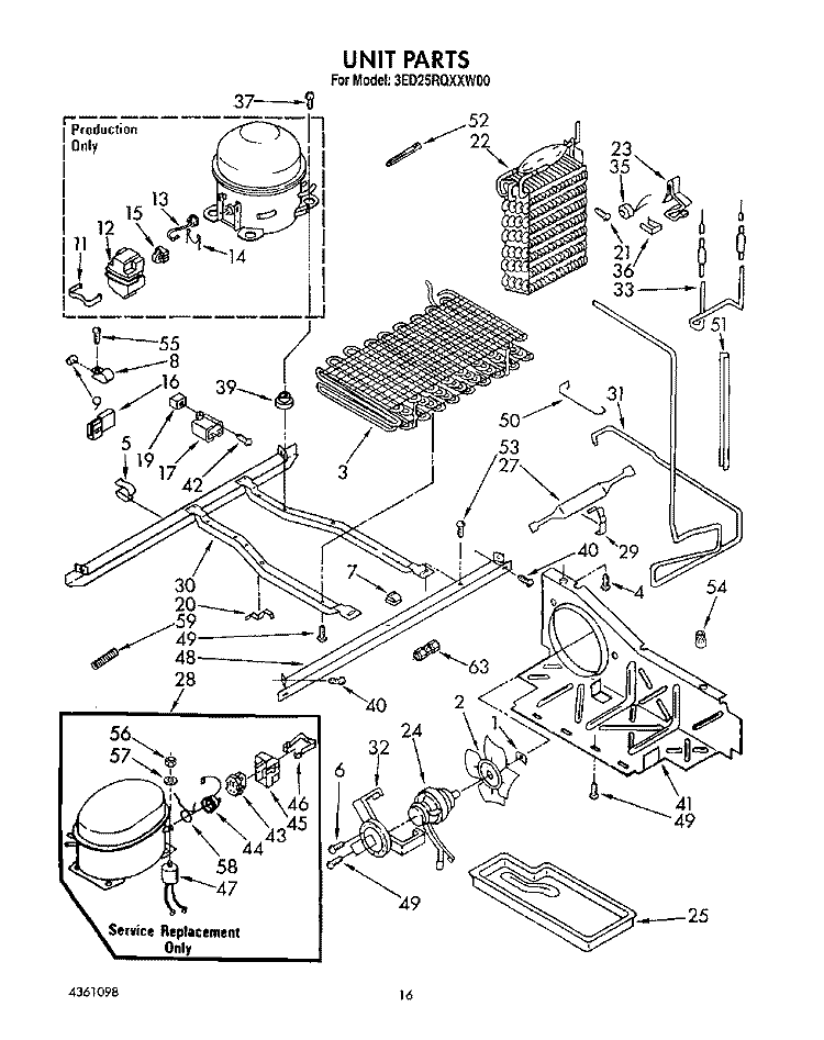 UNIT Diagram and Parts List for 3ED25RQXXW00  Whirlpool Refrigerator