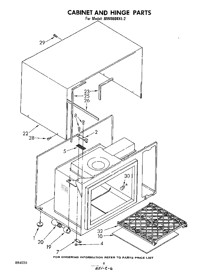 CABINET AND HINGE Diagram and Parts List for MW8600XL2  Whirlpool Microwave