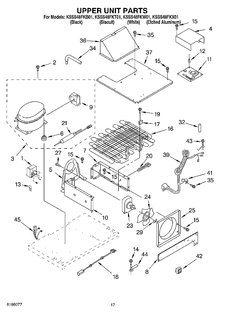 UPPER UNIT Diagram and Parts List for KSSS48FKW01  KitchenAid Refrigerator