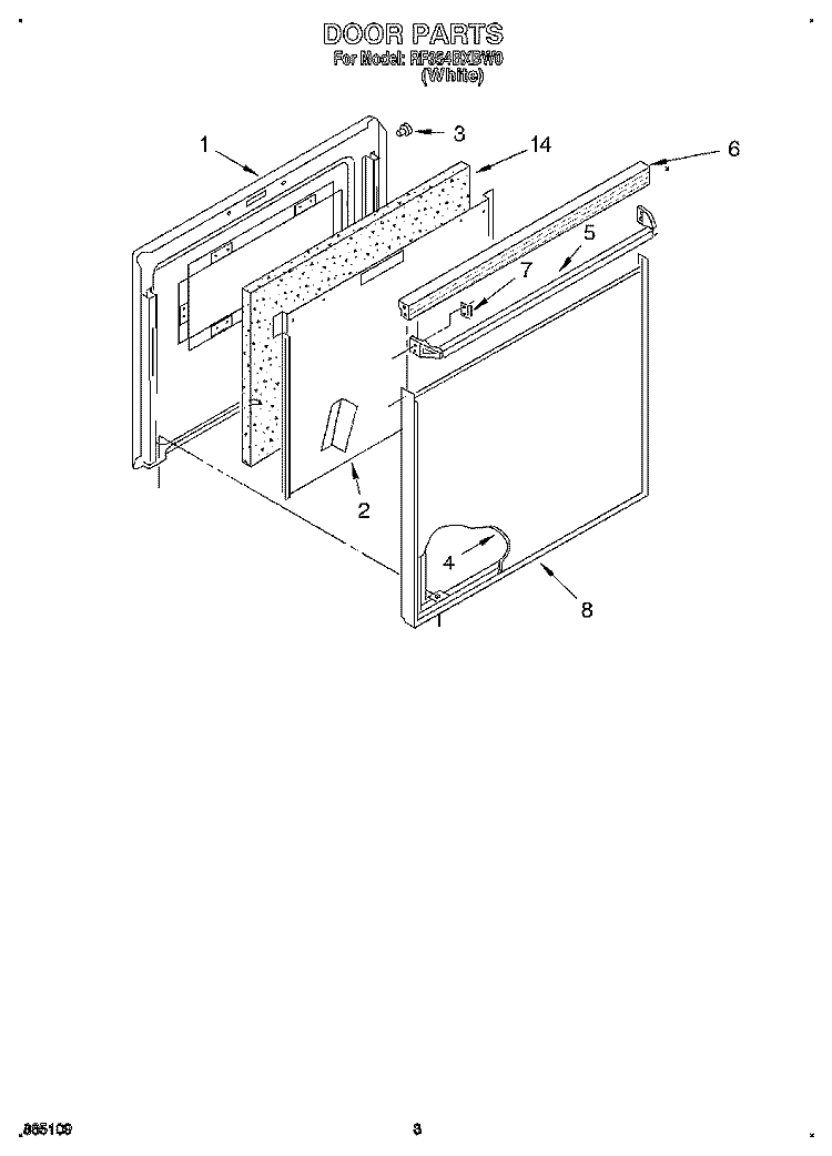 DOOR Diagram and Parts List for RF354BXBW0  Whirlpool Range
