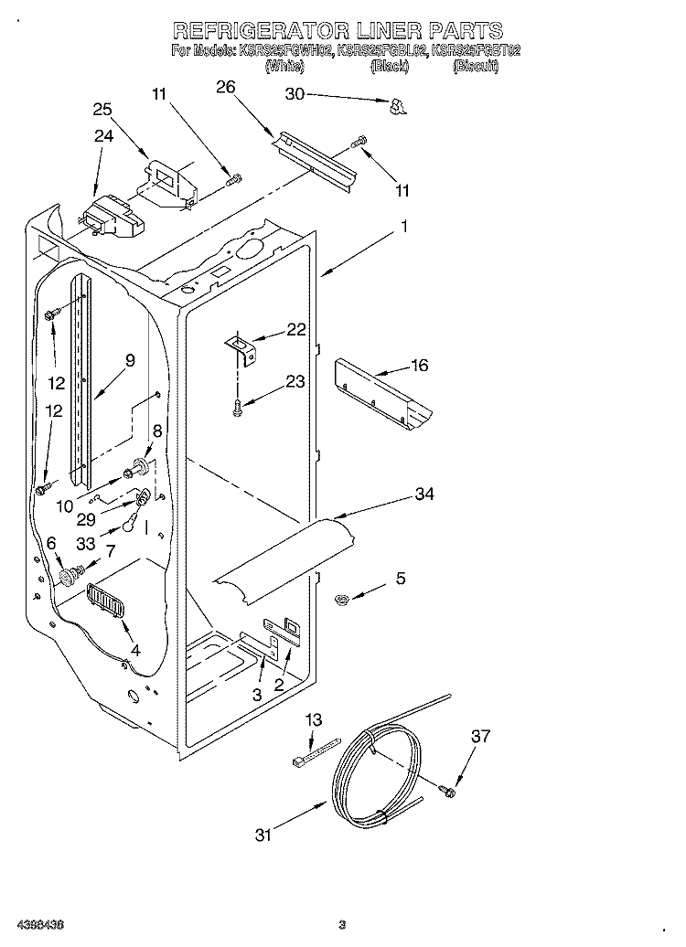 REFRIGERATOR LINER Diagram and Parts List for KSRS25FGBL02  KitchenAid Refrigerator