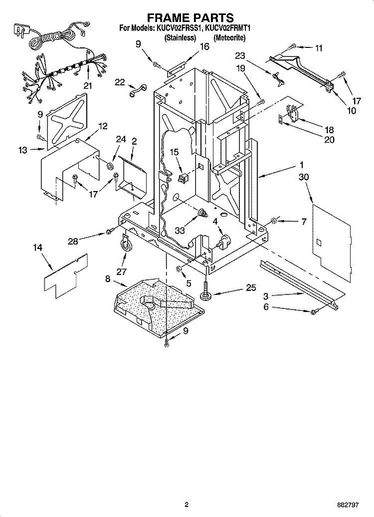 FRAME PARTS Diagram and Parts List for KUCV02FRMT1  KitchenAid Trash Compactor