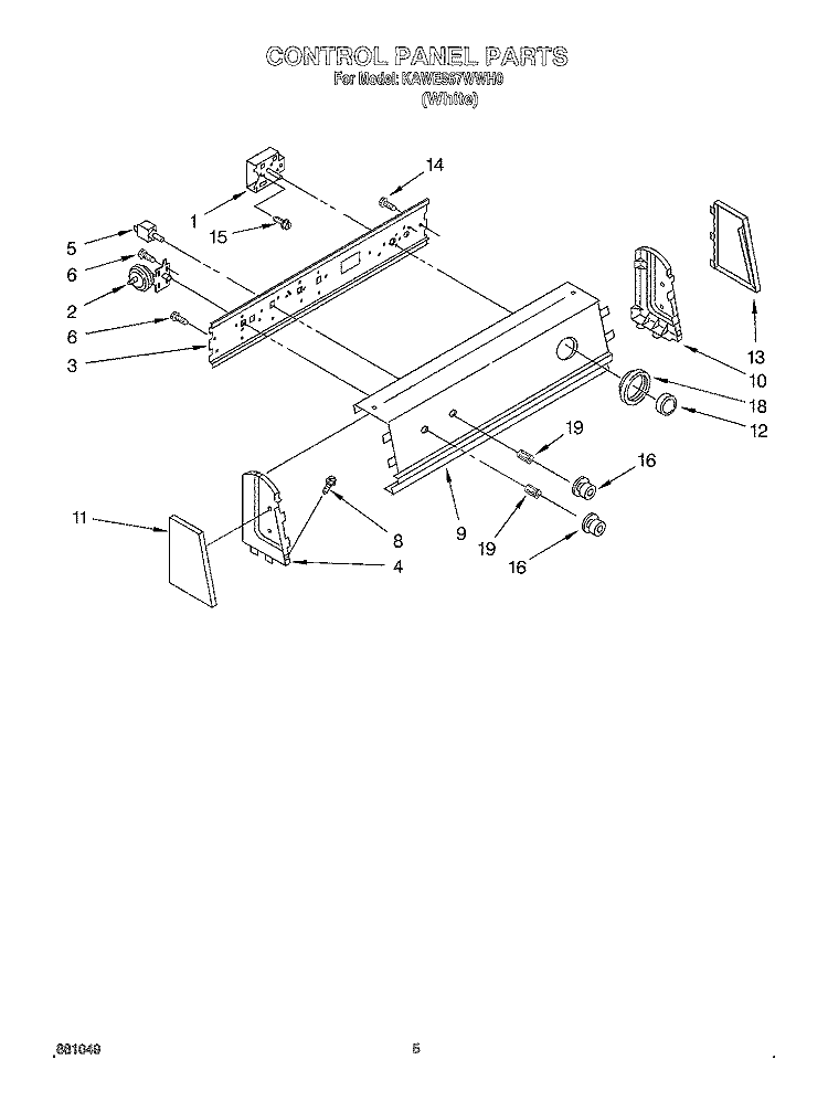 CONTROL PANEL Diagram and Parts List for KAWE567WWH0  KitchenAid Washer