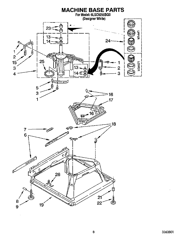 MACHINE BASE Diagram and Parts List for 6LSC9255BQ0  Whirlpool Washer