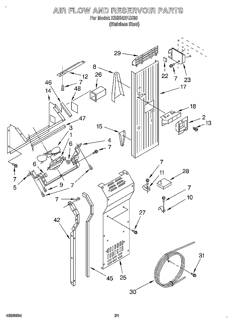 AIR FLOW AND RESERVOIR Diagram and Parts List for KSSS42FJX00  KitchenAid Refrigerator